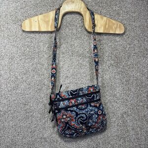 Vera Bradley Crossbody Bag Womens Small Blue Paisley Quilted Cotton Zip Pockets